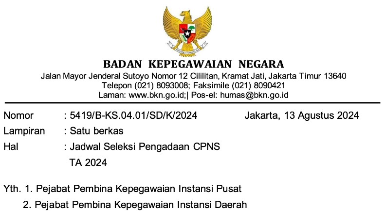 Jadwal Seleksi Pengadaan CPNS TA 2024 Jadwal Seleksi Pengadaan CPNS TA 2024